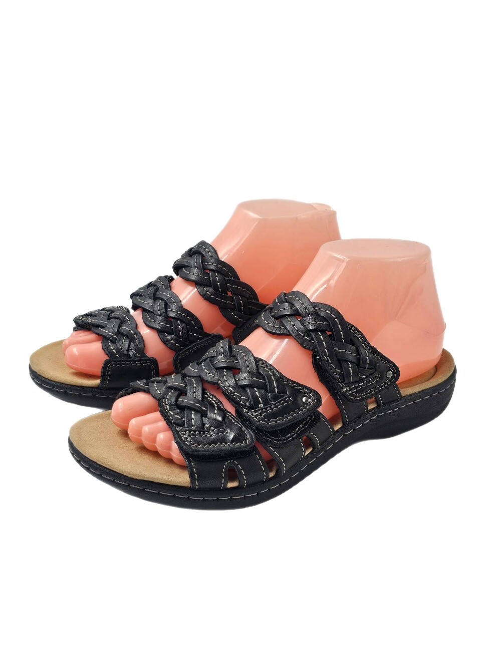 Clarks Laurieann Rio Black Woven Leather Comfort Slides Womens Size 7 NWOB Slide
